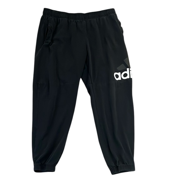 Adidas Baggy Jogger Sweatpants Black Spell Out Trefoil Logo Pockets 2XL XXL - Picture 1 of 14